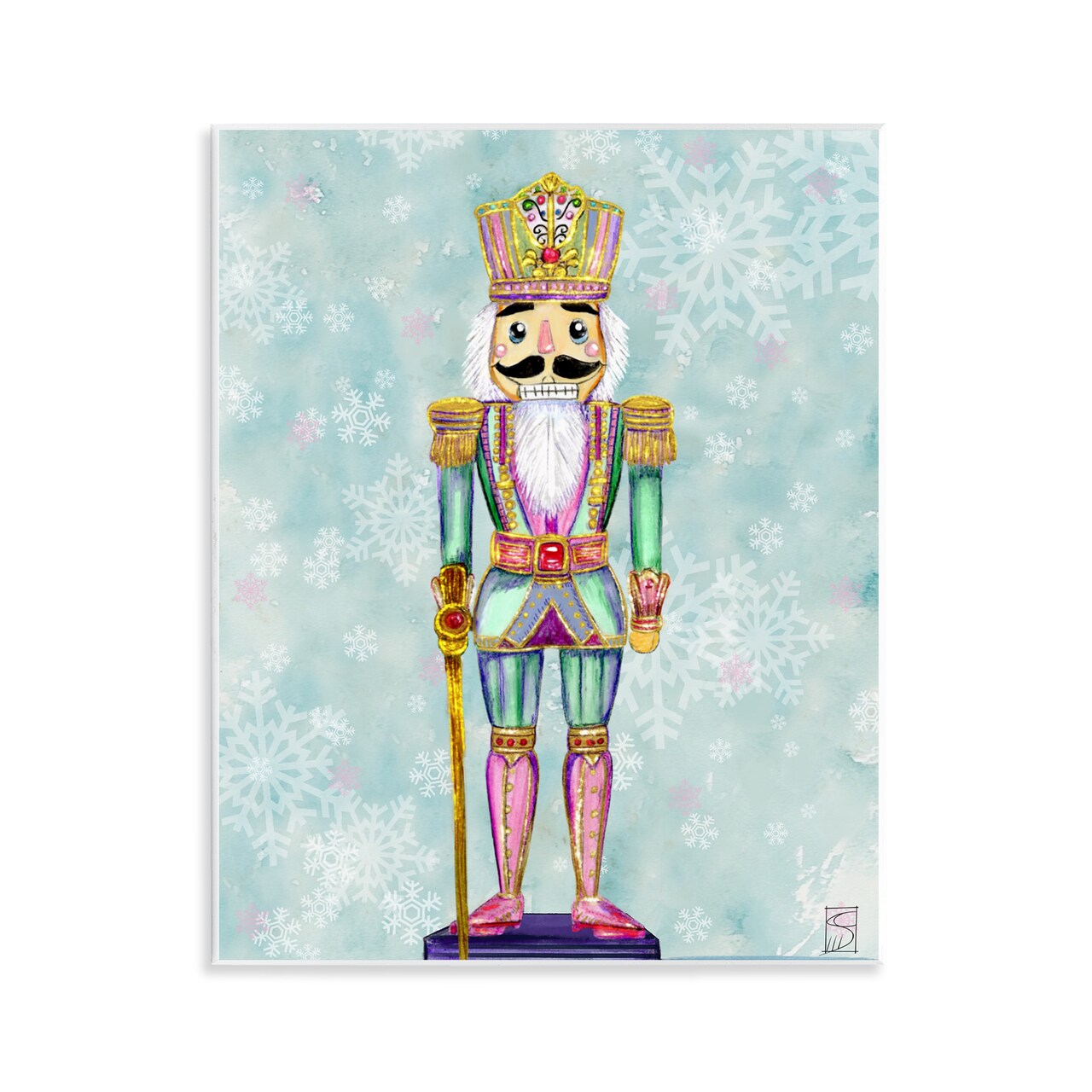 Stupell Industries Pastel Nutcracker over Snowflakes Wall Plaque Art, design by Sara Culpepper